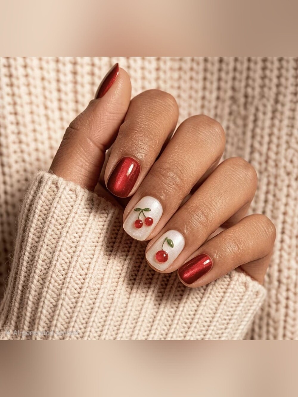 🎈2/12🎈Press-on Red Cherry Design Nails NIP